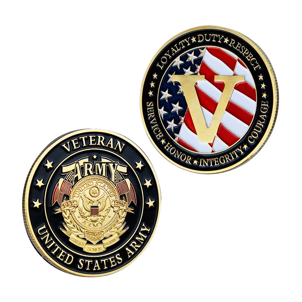 bestkai 2Pcs United States Army Veterans Military Challenge Coin Collection Army Gift Badge Commemorative Coins, Gold, 1.57inchX1.57inch