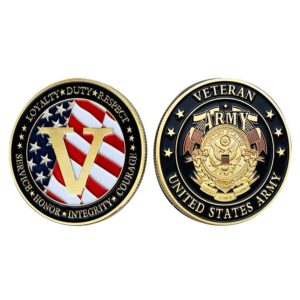 bestkai 2Pcs United States Army Veterans Military Challenge Coin Collection Army Gift Badge Commemorative Coins, Gold, 1.57inchX1.57inch