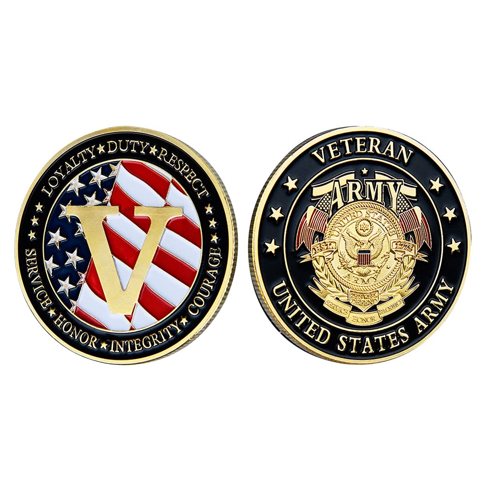 bestkai 2Pcs United States Army Veterans Military Challenge Coin Collection Army Gift Badge Commemorative Coins, Gold, 1.57inchX1.57inch