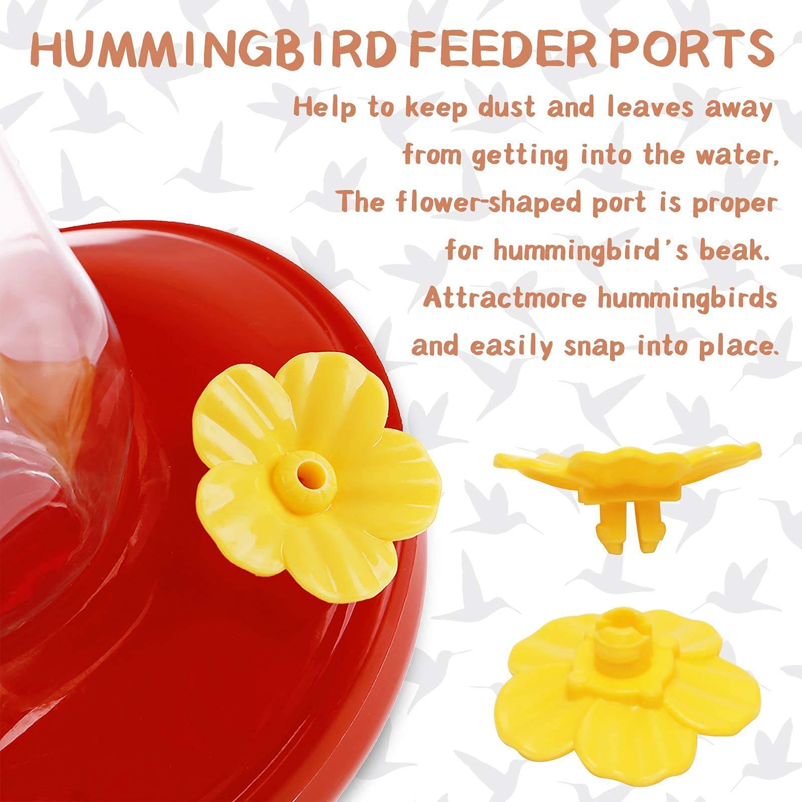 20 Pieces Hummingbird Feeders Replacement Flowers with Cleaning Brush, Bird Feeder Replacement Parts Feeding Ports Hummingbird Feeders for Outdoors