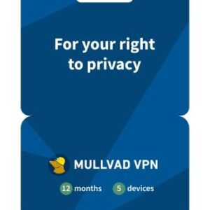 Mullvad VPN | 12 Months for 5 Devices | Protect Your Privacy with Easy-To-Use Security VPN Service