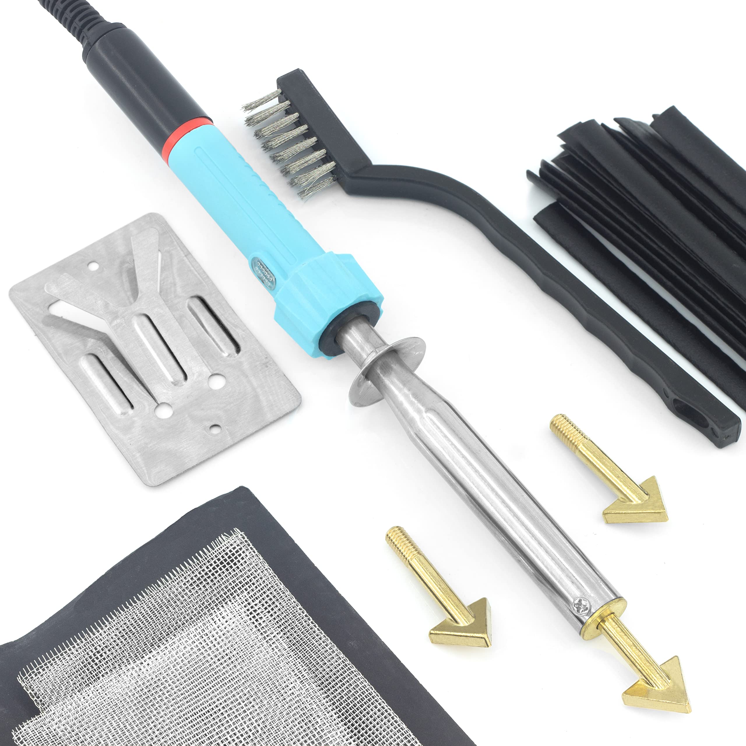 Plastic Welding Repair Kit - 80W Iron 20 black Rods, Sandpaper,Stainless Steel Mesh, Portable Use - Welder Tools for Car Bumper, Kayak, Canoe,110V Only