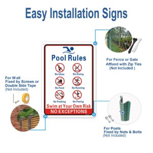 Pool Rules Signs No Diving No Glass Sign, No Food No Pushing No Running No Peeing in Pool Swim at Your Own Risk Signs, 14 x 10 Inches Rust Free Rust Free Aluminum, Easy Mounting (1 Pack )