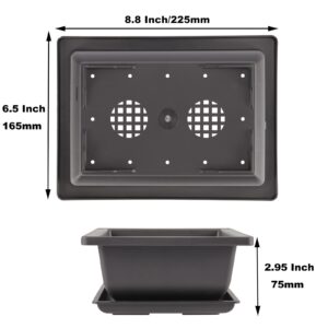 SHEUTSAN 15 Pack 8.8 x 6.5 Inches Rectangular Bonsai Tree Pots with 15 Trays, Large Bonsai Training Pots Stackable Succulents Cactus Planter Container with Drainage Holes, Mocha Color