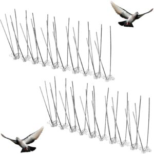 stainless steel bird spikes anti pigeons deterrent kit bird spikes anti climb security wall fence away from roof windowsill deterrent for birds crows and woodpeckers easy setup and remove (2 pieces)