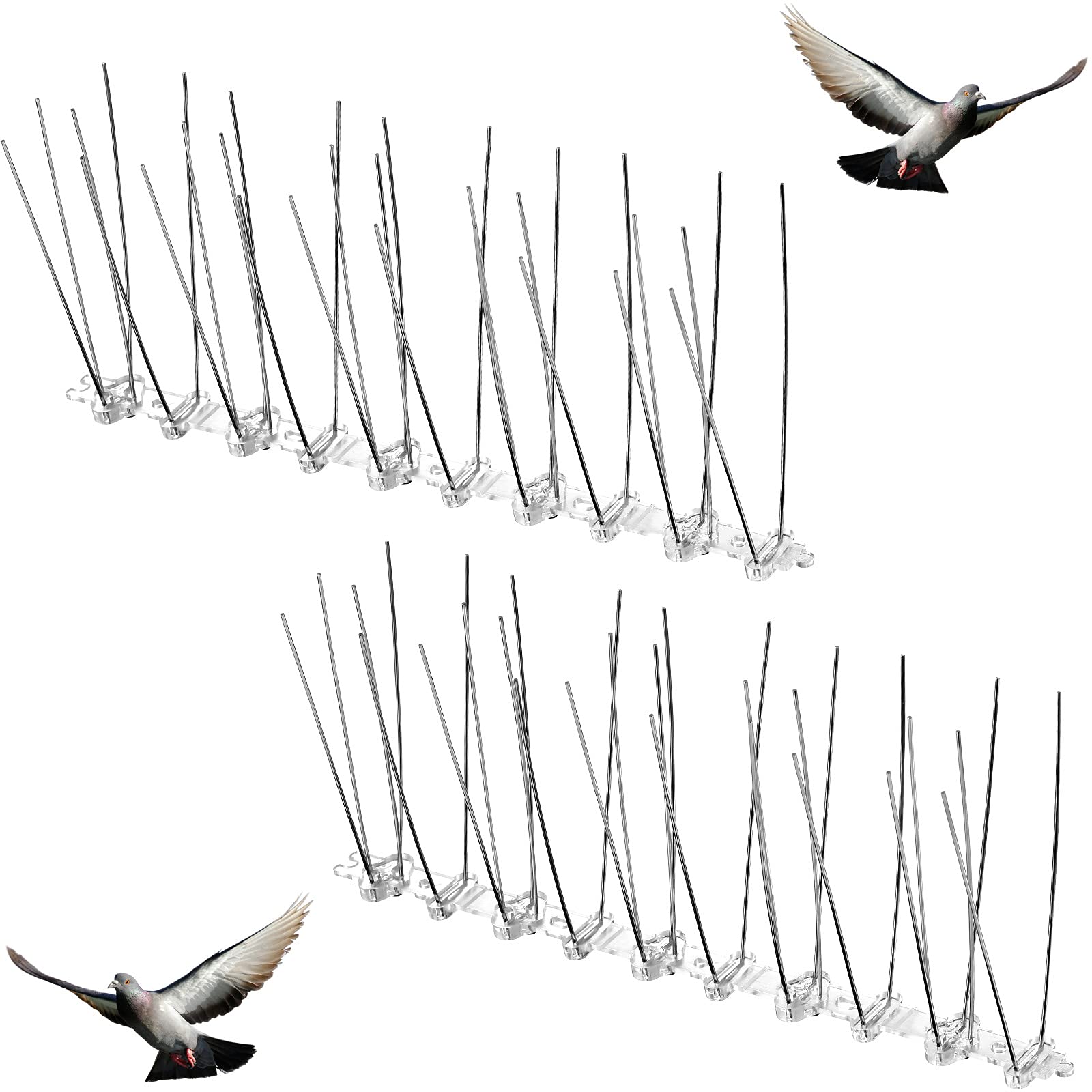 Stainless Steel Bird Spikes Anti Pigeons Deterrent Kit Bird Spikes Anti Climb Security Wall Fence Away from Roof Windowsill Deterrent for Birds Crows and Woodpeckers Easy Setup and Remove (2 Pieces)