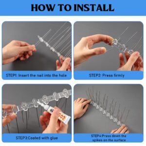 Stainless Steel Bird Spikes Anti Pigeons Deterrent Kit Bird Spikes Anti Climb Security Wall Fence Away from Roof Windowsill Deterrent for Birds Crows and Woodpeckers Easy Setup and Remove (2 Pieces)