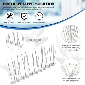 Stainless Steel Bird Spikes Anti Pigeons Deterrent Kit Bird Spikes Anti Climb Security Wall Fence Away from Roof Windowsill Deterrent for Birds Crows and Woodpeckers Easy Setup and Remove (2 Pieces)
