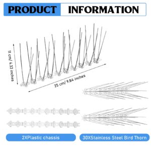 Stainless Steel Bird Spikes Anti Pigeons Deterrent Kit Bird Spikes Anti Climb Security Wall Fence Away from Roof Windowsill Deterrent for Birds Crows and Woodpeckers Easy Setup and Remove (2 Pieces)