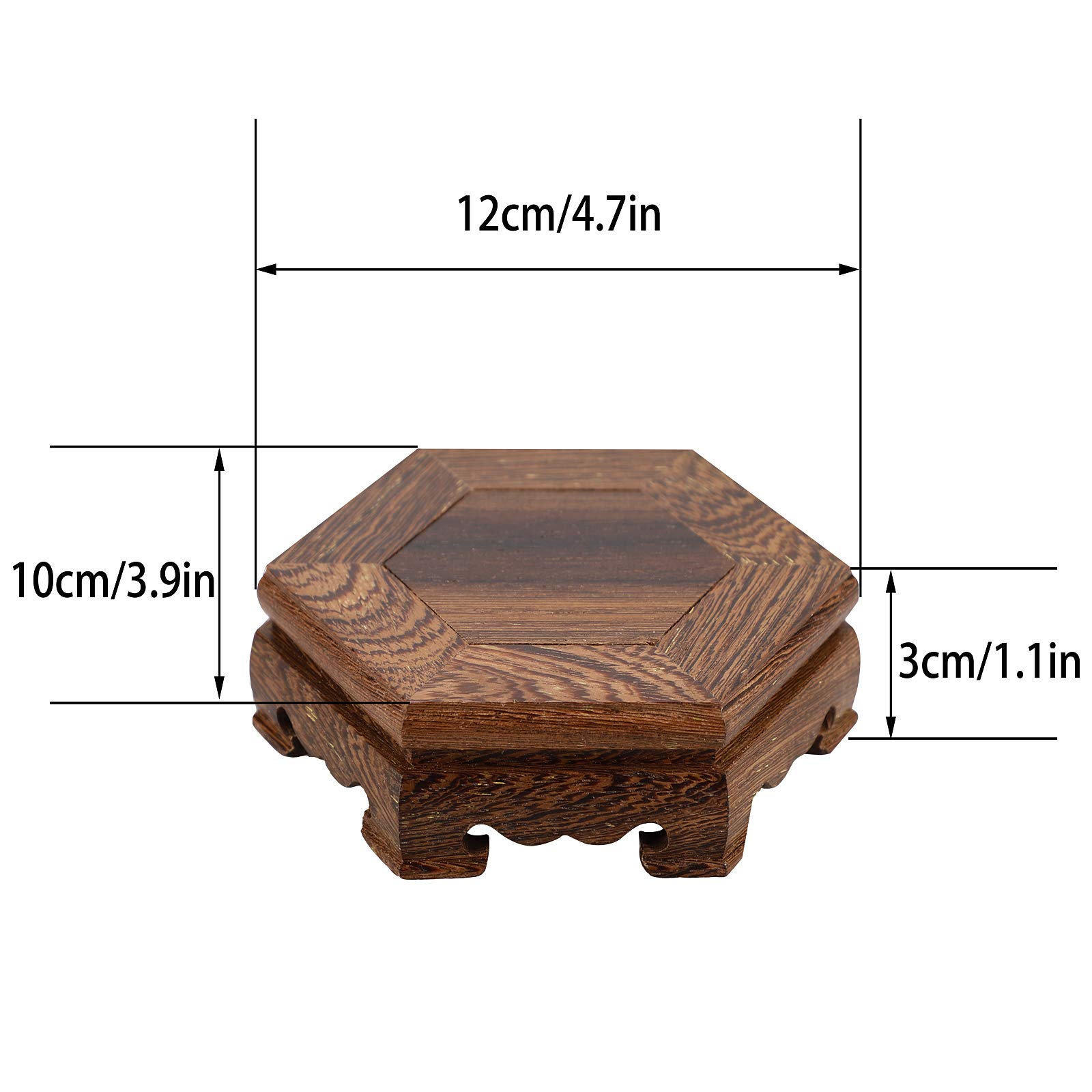 HIOODJO Wood Tray Plant Stand,Flower Display Holder,Bonsai Display Shelf,Vintage Wood Grain Plant Pot for Garden Handicraft Ornament Base Hexagon Desktop Decor