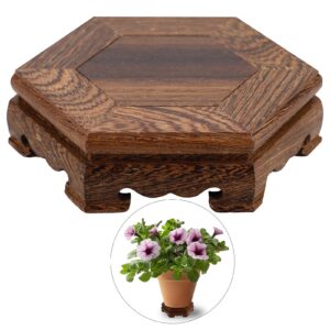 HIOODJO Wood Tray Plant Stand,Flower Display Holder,Bonsai Display Shelf,Vintage Wood Grain Plant Pot for Garden Handicraft Ornament Base Hexagon Desktop Decor