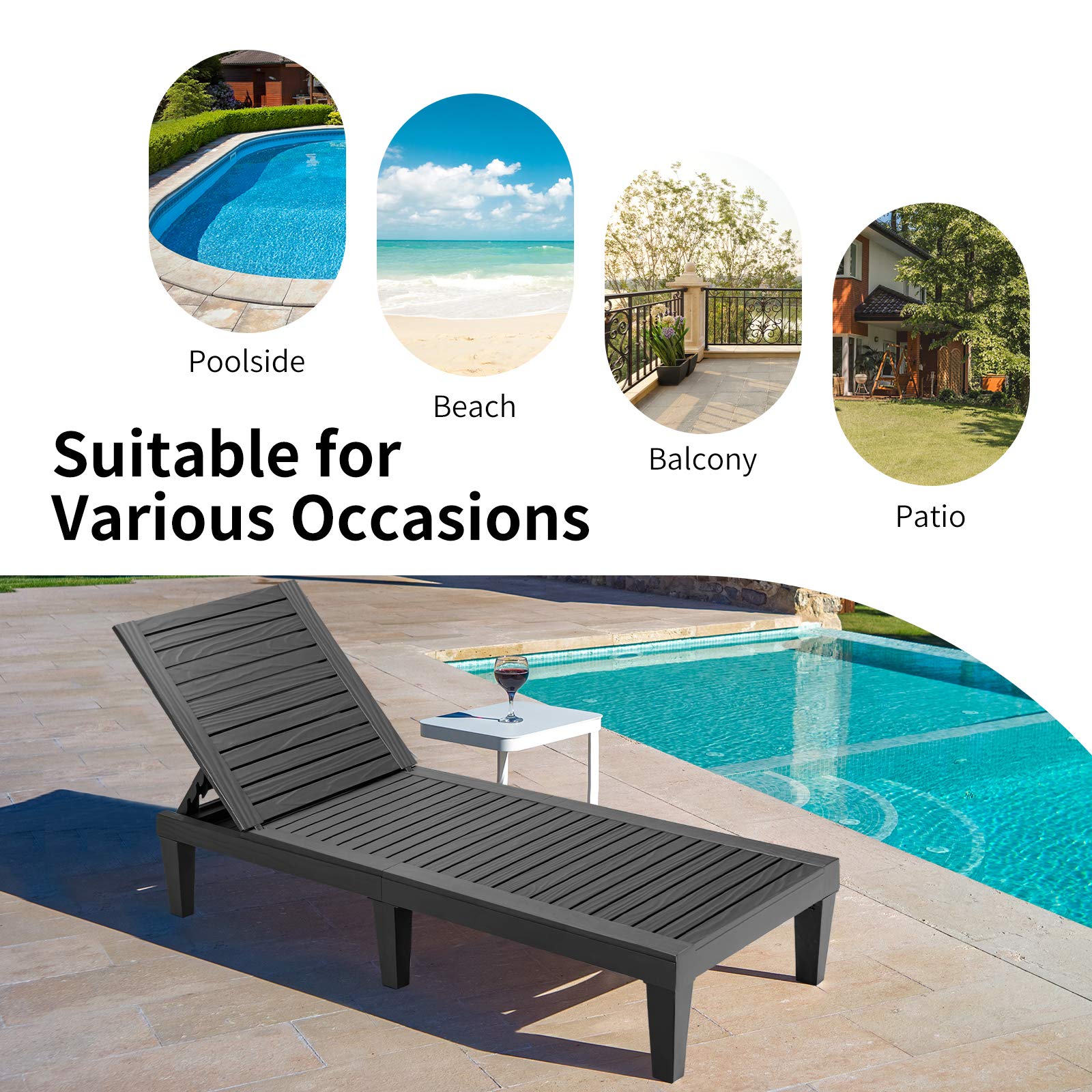 Giantex Set of 2 Outdoor Chaise Lounge Patio Recliner Chair with 5-Position Adjustable Backrest, Weather-Proof & Rust-Resistant Chaise Lounger for Patio, Beach, Balcony, Poolside