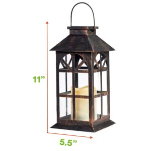 SteadyDoggie Solar Lantern Classic Bronze 2 Pack - Hanging Solar Lights with Flickering Candle LED - Retro Ornate Hanging Solar Lantern with Handle (Bronze, 2)