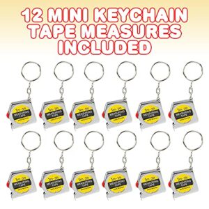 ArtCreativity 1.5 Inch Tape Measure Keychains for Kids, Set of 12, Functional Mini Tape Measures with Stable Slide Lock, Birthday Party Favors, Goody Bag Fillers, Prize for Boys and Girls