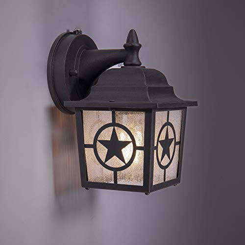 CORAMDEO Country Star Outdoor Dusk to Dawn Farmhouse Porch Light for Porch, Patio, and More, E26 Standard Socket, Suitable for Wet Location, Rust Finished Cast Aluminum with Seedy Glass