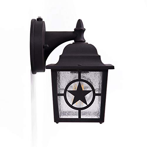 CORAMDEO Country Star Outdoor Dusk to Dawn Farmhouse Porch Light for Porch, Patio, and More, E26 Standard Socket, Suitable for Wet Location, Rust Finished Cast Aluminum with Seedy Glass