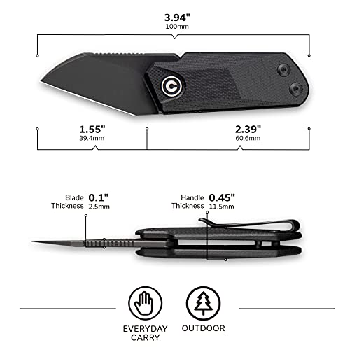 CIVIVI Ki-V Front Flipper Pocket Knife, Double Detent Slip Joint Small Folding Knife with Deep Carry Pocket Clip For Easy EDC C2108B (Black)