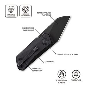 CIVIVI Ki-V Front Flipper Pocket Knife, Double Detent Slip Joint Small Folding Knife with Deep Carry Pocket Clip For Easy EDC C2108B (Black)