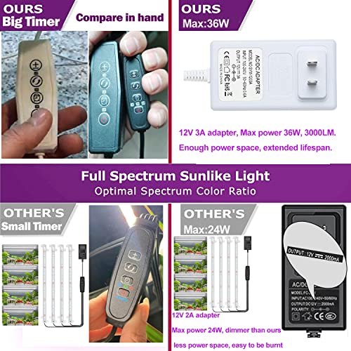 White Grow Light Strips for Indoor Plants, Moya Std 16in 6000K T5 Plant Light Full Spectrum Cabinet Grow Lamp with 240 White & Red LEDs, Auto ON/Off 3/6/12h Timer & 5 Brightness for Houseplants