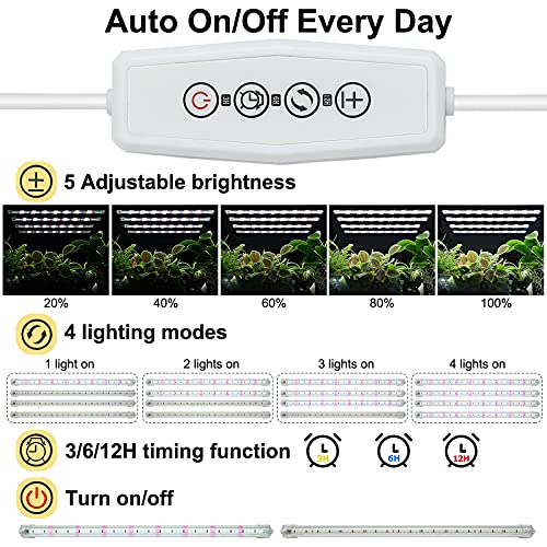 White Grow Light Strips for Indoor Plants, Moya Std 16in 6000K T5 Plant Light Full Spectrum Cabinet Grow Lamp with 240 White & Red LEDs, Auto ON/Off 3/6/12h Timer & 5 Brightness for Houseplants