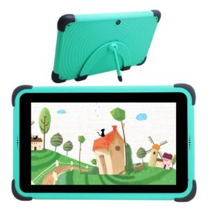 cwowdefu kids tablet 7 inch android 11.0 tablet kids learning tablet 32 gb rom for home school children infant toddlers kid-proof case (green)