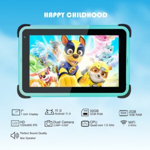 CWOWDEFU Kids Tablet 7 Inch Android 11.0 Tablet Kids Learning Tablet 32 GB ROM for Home School Children Infant Toddlers Kid-Proof Case (Green)