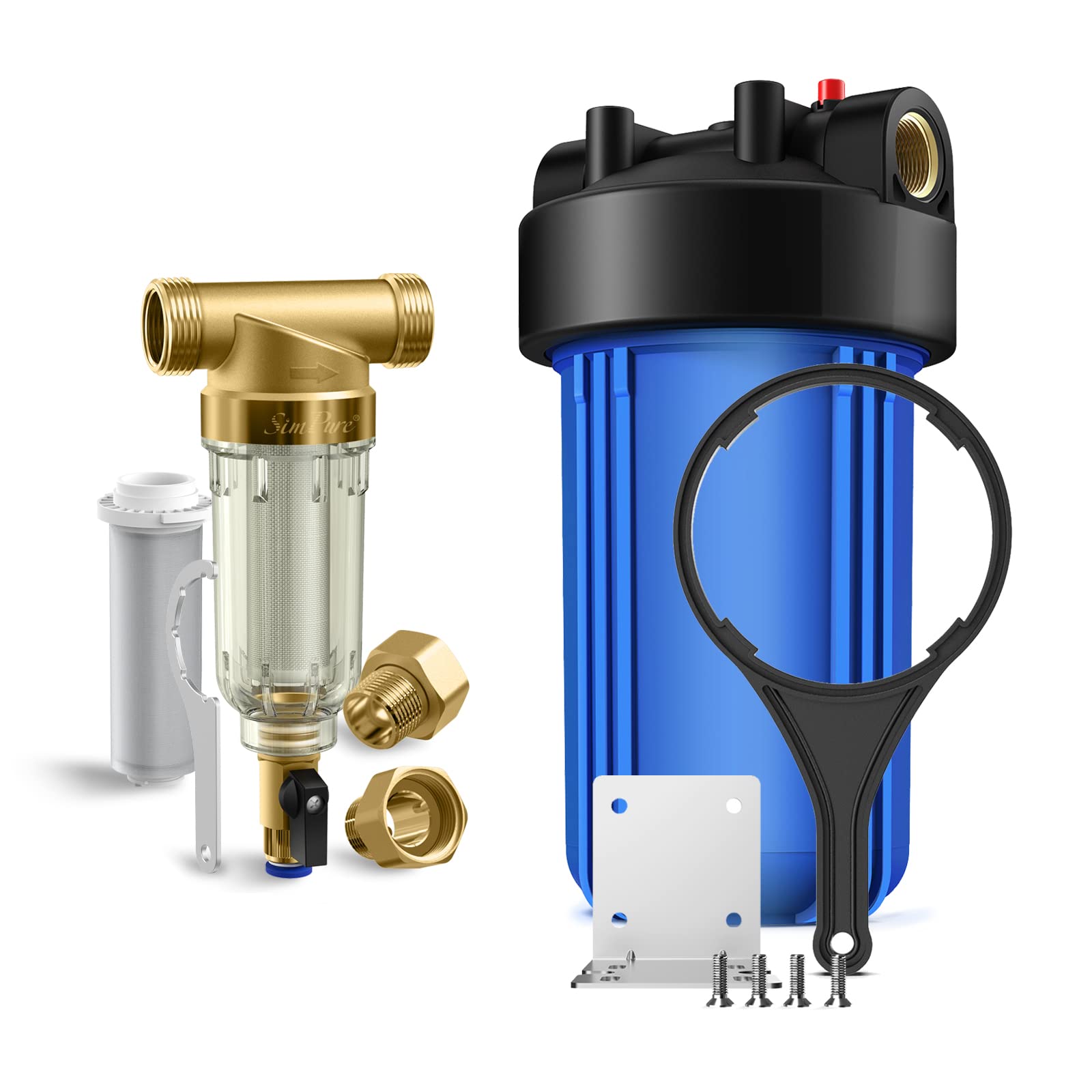 SimPure 40/200 Micron Spin Down Sediment Water Filter Combine with SimPure Whole House Water Filter Housing, for Better Filtration Results