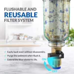 SimPure 40/200 Micron Spin Down Sediment Water Filter Combine with SimPure Whole House Water Filter Housing, for Better Filtration Results