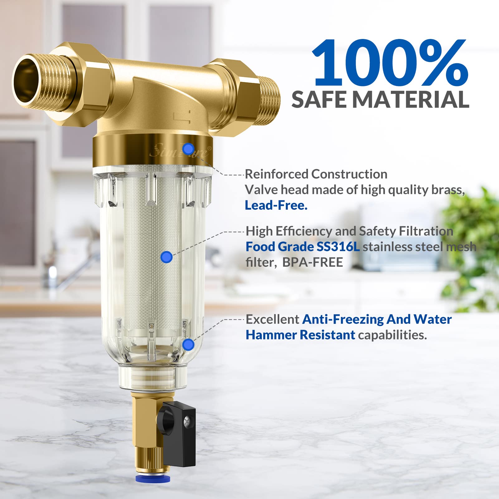 SimPure 40/200 Micron Spin Down Sediment Water Filter Combine with SimPure Whole House Water Filter Housing, for Better Filtration Results