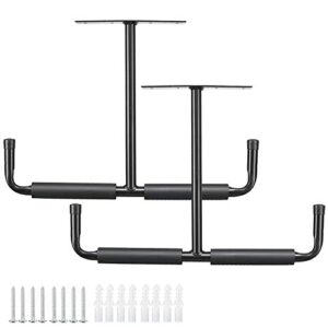 home right overhead garage storage rack, 16.5 inch heavy duty ceiling double storage hooks utility hanger for hanging lumber ladder tool bike & other bulky items (2 pack, black)