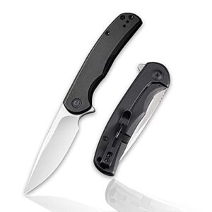 civivi nox frame lock pocket knife, flipper folding knife with 2.97" nitro-v blade stainless steel handle, reversible pocket clip c2110b (black)