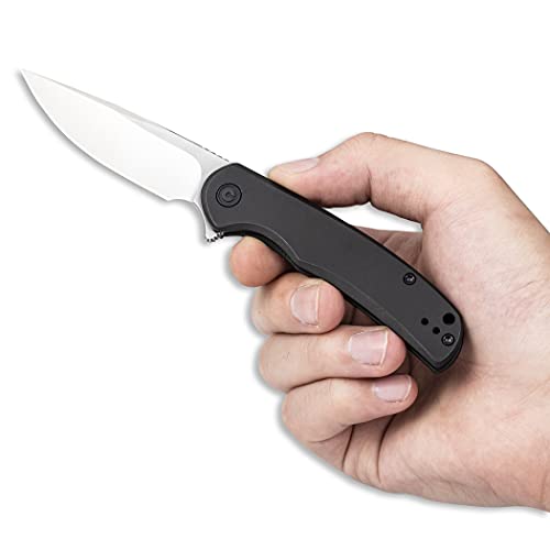 CIVIVI NOx Frame Lock Pocket Knife, Flipper Folding Knife with 2.97" Nitro-V Blade Stainless Steel Handle, Reversible Pocket Clip C2110B (Black)