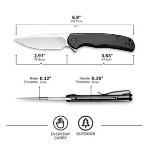 CIVIVI NOx Frame Lock Pocket Knife, Flipper Folding Knife with 2.97" Nitro-V Blade Stainless Steel Handle, Reversible Pocket Clip C2110B (Black)