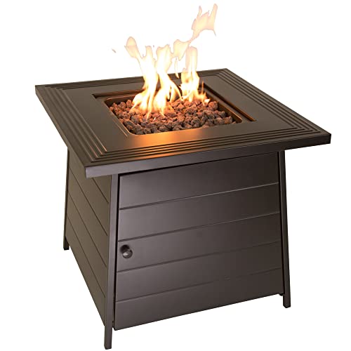 Endless Summer, The Anderson, 28" Square Steel Mantel Outdoor Propane Fire Pit, Includes Lava Rock and Table Insert