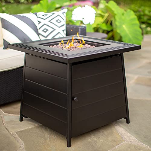 Endless Summer, The Anderson, 28" Square Steel Mantel Outdoor Propane Fire Pit, Includes Lava Rock and Table Insert
