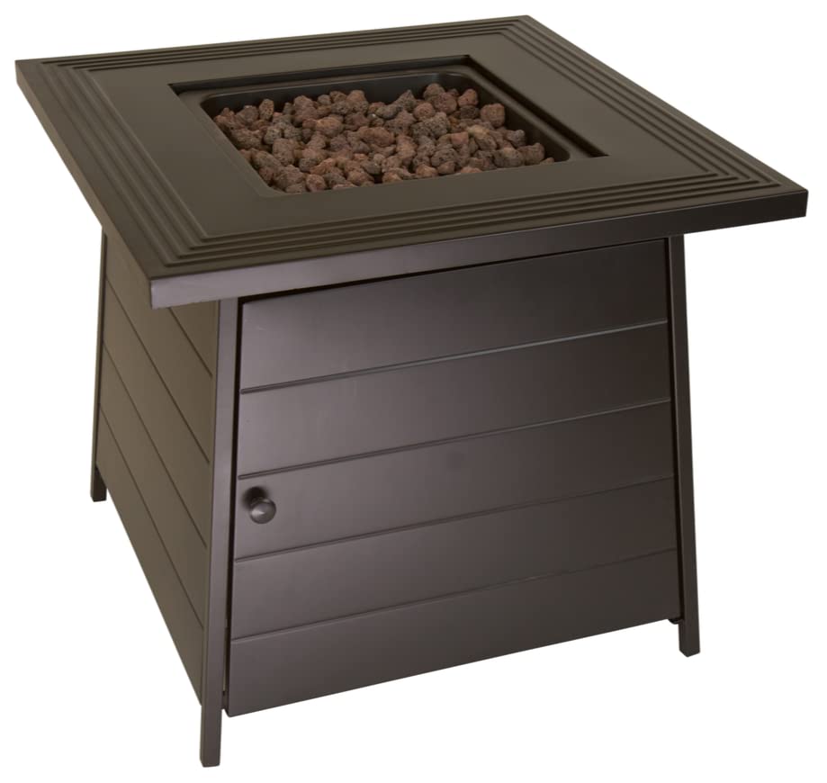 Endless Summer, The Anderson, 28" Square Steel Mantel Outdoor Propane Fire Pit, Includes Lava Rock and Table Insert