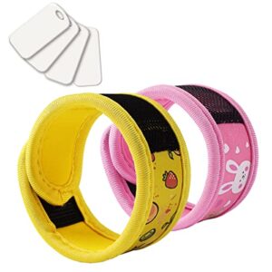 buggybands 2 pack mosquito bracelet with 4 essential oils refills, waterproof wristbands for kids & adults, natural deet-free resealable,safe indoor outdoor protection (pink-yellow)