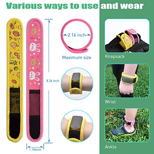 BuggyBands 2 Pack Mosquito Bracelet with 4 Essential Oils Refills, Waterproof Wristbands for Kids & Adults, Natural Deet-Free Resealable,Safe Indoor Outdoor Protection (Pink-Yellow)