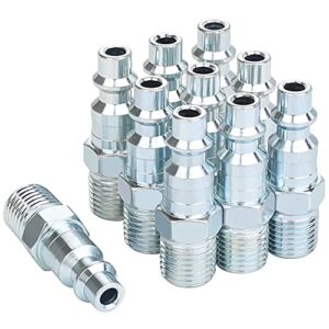 joroy 1/4 air hose fittings, industrial m-type plug, 1/4 inch flow size, 1/4 inch male threads size, steel material, 300psi, 10 pieces air compressor accessories set