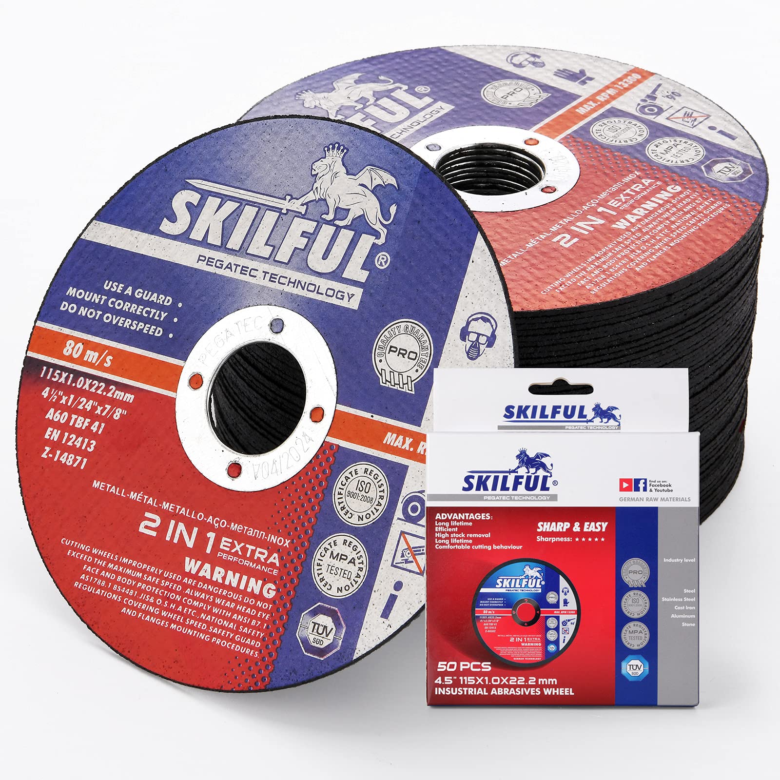 SKILFUL Cut Off Wheels 50 Packs, 4 1/2 inch Ultra Thin Cutting Wheels Anti-vibration Angle Grinder Cutting Discs for Metal and Stainless Steel Cutting