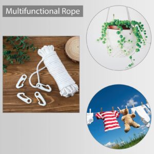 Flag Rope 50 Feet Flag Pole Halyard Rope and Clips Kit 4 Pieces Nylon Flag Pole Hook Clips Snap Hooks, Flag Pole Halyard Rope for Flagpoles up to 25 Feet, Tie Pull Swing Climb and Knot (15m, White)