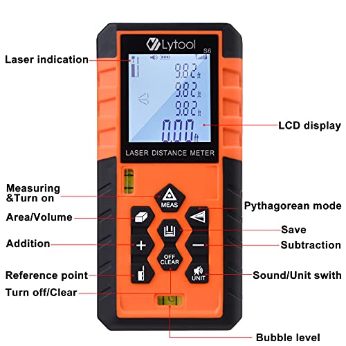 Laser Measure, Laser Measurement Tool (165ft/50M,M/in/Ft), Laser Measuring Tape, Portable Laser Meter, Backlit LCD with Mute Function Distance Measure, Pythagorean Mode, Measure Distance, Area &Volume