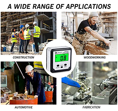 Digital Angle Finder Tool, Lytool Angle GaugeElectronic Level Tool with Bubble Level and Magnetic Base, Digital Inclinometer Angle Measuring Tool for Woodworking, Construction and Machinery