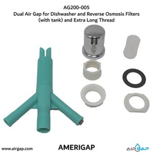 Dual Air Gap for Dishwasher and Reverse Osmosis Filters (with tank) and Extra Long Thread (AG200-005, AG200-002, T52 RO KIT, AMERIGAP)