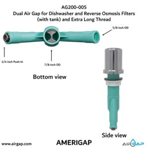 Dual Air Gap for Dishwasher and Reverse Osmosis Filters (with tank) and Extra Long Thread (AG200-005, AG200-002, T52 RO KIT, AMERIGAP)