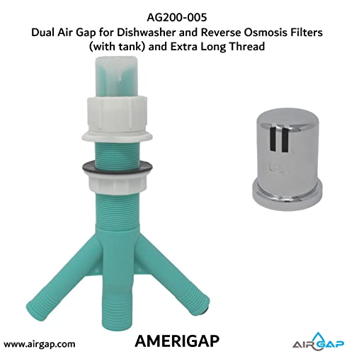 Dual Air Gap for Dishwasher and Reverse Osmosis Filters (with tank) and Extra Long Thread (AG200-005, AG200-002, T52 RO KIT, AMERIGAP)