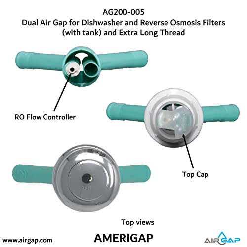 Dual Air Gap for Dishwasher and Reverse Osmosis Filters (with tank) and Extra Long Thread (AG200-005, AG200-002, T52 RO KIT, AMERIGAP)