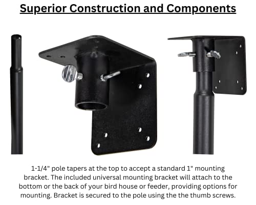 Universal Mounting Pole Kit - Great for Post-Mounted Bird Houses and Bird Feeders, Heavy Duty Pole with Threaded Connections with 12" Pole Extender