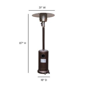 Flash Furniture Sol Patio Outdoor Heating-Bronze Stainless Steel 40,000 BTU Propane Heater with Wheels for Commercial & Residential Use-7.5 Feet Tall