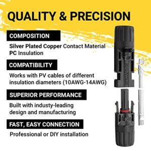 Spartan Power Solar Panel Connectors IP67 1000V 30A (Male & Female) for PV Solar Panels, 10 AWG - 14 AWG - Pack of 10